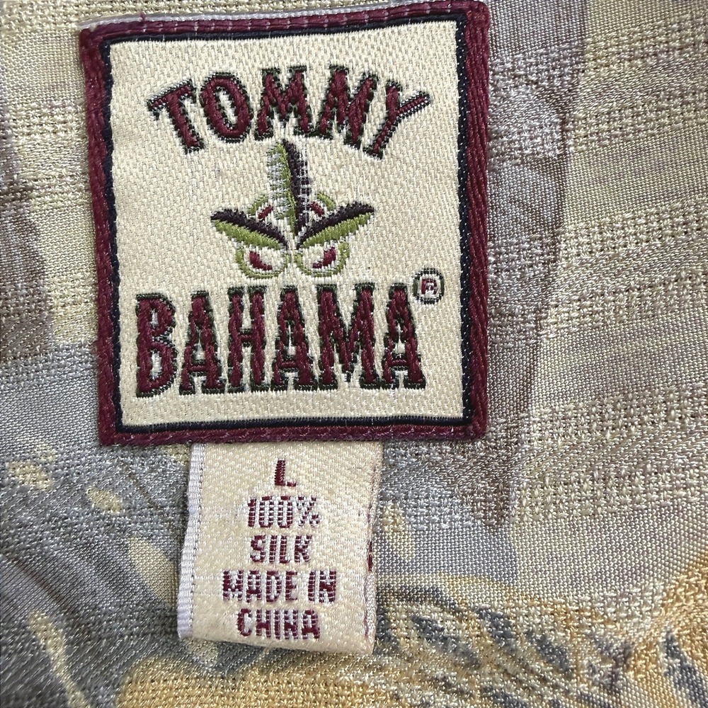 Tommy Bahama Mens Large Silk Tropical Hula Dancer Palm Tree Camp Shirt Yellow - Picture 3 of 6